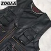 Mäns västar Zogaa Multi Pocket Vest Men Black Pography äkta läder Motorcykelcyklist Waistcoat Male Autumn Sleeveless Jacket Men1 Stra22
