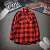 Spring and AutumnHot Sale women's long-sleeved cotton shirt pure men's casual shirt fashion Cotton Black red plaid shirt Men's Casual Shirts