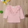 Neugeborenes Kleinkind Baby Mädchen Kleidung Niedliche Feste Oberteile Süßes Langarm T-Shirt Pullover Hemd 0-5T