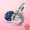 Andere Star Collection 925 Sterling Silber Asymmetrischer Mond Galaxie Astronaut CZ Baumelnde Charm-Perlen passend für Original-Armbandschmuck Wynn22