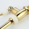 Fapully Gold Kitchen Mixer Pull Out Spray Head Faucet Jade Crystal Handle Deck Mounted Kitchen Taps Brass Sink Body Mixer 549-33 T200424