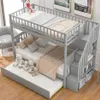Twin over Twin Bunk Bed with Trundle and Storage, Gray a29