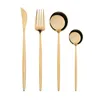 Golden Silver Western Dinnerware Durable Stainless Steel Flatware Knife Fork Soup Dessert Ice Cream Spoon Teaspoon Cutlery Tableware Home Restaurant HY0333