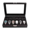 Outad 12 slots luxe koolstofvezel horloge doos sieraden horloge display opslaghouder rechthoek zwart lederen case9655895