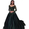 Emerald Green A Line Quinceanera Dresses Long Sleeve Lace Appliques Beaded Prom Pageant Party Princess Sweet 15 Dress Satin Formal Evening Gowns Vestidos De 16 Años