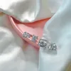 anello di design aperto di lusso per donna festa in argento sterling 925 bianco rosa 5A zircone goccia quadrata diamante amore anello di fidanzamento nuziale confezione regalo di gioielli da donna