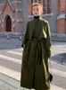 Trench verde militare Donna Autunno Inverno Cappotto monopetto con bottoni e cintura Lady Spolverino Mantello 201031