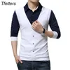 Tfeers Brand Autumn Mens Shirts Fashion Fake Wo Designer Clothing Cool -Shirt Men Long Sleeve Shirt Casual Male 220217