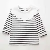 Spring Kids Girls T-shirt Barn Långärmad Pan Collar Striped Tees Fashion Baby Girl O-Neck Blouse Tee Toppar Lovely Clothes G1224