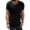 Icelion 2021 Sommar bomull T-shirt Men Fashion Hole Short Sleeve T-shirt Solid Slim Fit O Neck Tops Casual Tshirt Dropshipping G1222