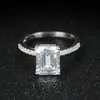 Size 5-10 Elegant Sparkling Luxury Jewelry Real 925 Sterling Sillver Emerald Cut White Topaz CZ Diamond Gemstones Women Wedding Band Ring