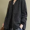New Spring Autumn Korea Fashion Women Long Sleeve Casual Striped Short Coats Cotton Loose Zipper Jackets Big Size M494 201029