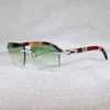 Vintage Strass Natuurlijke Hoorn Randloze Mannen Hout Zonnebril Metalen Rame Shad Voor Zomer Club Okulary