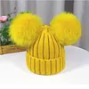 2020 جديد مزدوج Natural Pom Poms Hat Girls Winter Winter Fur Pompom Ball Binies Beanies Hat Skullies Beanies Cotto Jlltvq3231345