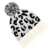 Femmes hiver chaud tricoté à revers bonnet chapeau Vintage léopard Jacquard mignon grand pompon extérieur neige Ski Stretch crâne casquette