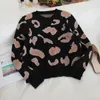 PINK Women Leopard Knitted Sweater Winter Animal Print Thick Long Sleeve Oneck Female Pullovers Casual Tops 220815