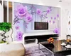 Beibehang Özel Fotoğraf Duvar Kağıdı Mor yansıma İpek Arkaplan Modern Basit Romantik Salon Yatak 3D duvar kağıdı gül