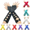 Mode 33cm elegante lange elastische satijn vingerloze handschoenen geplooid bowknot bruiloft bruids mittens elleboog wintertaling avondfeest prom meisje cadeau