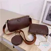 Pu women's bag 2021 new Lingge chain women's bag solid color mother and son bag three piece set style one shoulder handbag
