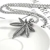 Antique Silver Retro Stainless Steel Trendy Female Male Pendant Sweater Chain Charm Jewelry Black Maple Leaf Necklace Pendants For Men