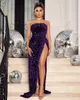 purple strapless evening dress