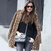 Otoño Invierno chaqueta de leopardo abrigo largo de mujer estampado de leopardo cuello con muescas chaqueta de manga larga Parka prendas de vestir exteriores para mujer