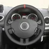 Black PU Faux Leather Red Marker Hand-stitched Car Steering Wheel Cover for Clio 3 2005-2013 Clio 3 2005-2013