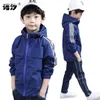 Boys spring jacket 2-15T children long sleeve hooded active windbreaker teenage clothes big boys velvet sport coat boys outwear