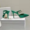 Fashiong Reen Satin En son yüksek topuklu terlik lüks rhinestone 9cm kadın ziyafet sandalet ayakkabı tasarımcısı fabrika ayakkabıları 35-42