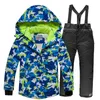 Barn Sky Suit -30 Grad Ryska Vinter Kids Tjejer Kläder Set Boys Tjock Varm Vattentät Vindtät Jacka Coat + Overaller LJ201124