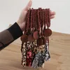 Leopard Pattern Tassel Pendant Necklace Natural Wood Beaded Necklaces Cloth Personalized Retro Ethnic Style DIY Creativity Gift