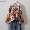 2019 Autumn Women Casual Vintage Floral Printed Blouse Loose Retro Shirt Katoen Linnen Top Party Work Blusas T200321