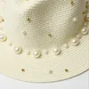 YMSAID NEW SUMMER BRITISH PEARL BEADINGフラットブリムハットシェーディングサンハットレディービーチハットY200714