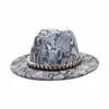 Wide Brim hattar Fuodrao ull Fedoras Kvinnor Höst Vinter Snake Skriv ut Kedja Panama Jazz Caps Vintage Cowboy Hat Men F1131