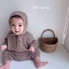 Niemowlę garnitur wafel wygodne bawełniane miękkie baby boy romper długim rękawem dziewczyny casual kombinezony Onesies ubrania z kapeluszem 211229