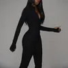 Haoyuan Sexy Zipper One Peice Jumpsuit Mulheres Fitness Esportes Tracksuit Outfits Black White Manga Longa Bodycon Macacões Jumpsuits T200509