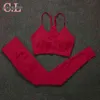 CHRLEISURE Red Women Tracksuit For Fitness Sports Seamless Summer 2 Pieces Set Sport Suit Women Push Up Bra And Booty Leggings 220105