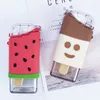 New Summer Cute Donut Ice Cream Water Bottle With Straw Creative Square Watermelon Cup Portable Leakproof Tritan Bottle BPA Free 201221