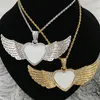 50PcsLot Custom Jewelry Sublimation Heart Shape Angel Wings Necklace With Thick Chain For Promotion Gifts3602861