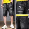 Mäns jeans 9xl 10xl stor storlek denim shorts blå svart tunn sektion casual lös stor dragsko med elastisk midjeband