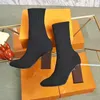 autumn winter socks heeled heel boots fashion sexy Knitted elastic boot designer Alphabetic women shoes lady Letter Thick high heels Large size 35-42 us5-us11 have box