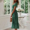 Vestidos Vintage Print Puff Sleeve Sommarstrand Söta Klänningar Casual Square Collar Floral Maxi Long Dress Festa 220402