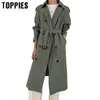 Toppies Trench Coat Spring Donna Giacca a vento doppio petto Donna coreana Cappotto lungo Streetwear 201110