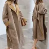 Col rabattu femmes manteau de laine imprimé à carreaux élégant épais laine veste femmes automne hiver manteau Casaco Feminino 201103