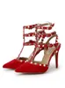 Ring Three Sharp Fine With Rivet Down Noodles Sandals Red Willow Baotou Wedding Shoes