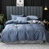 2019 Nouveau produit Couleur unie 4 Pcs Ensemble de literie en coton égyptien Literie Bleu marine Linge de lit Housse de couette Drap de lit / équipé T200706