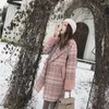 Mishow Autumn Winter Plaid Woolen Coat Fashion Fashion Women Turndown Turndown Collar Long Pink Coat MX18D9678 201221