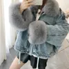 NEW winter velvet thick denim jacket female big fur collar Korean locomotive lamb coat female student short coat XXXL 4XL 201106