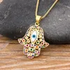 Pendant Necklaces Hpt Sale Women Men Hamsa Hand Necklace Gold Color Copper Zircon & Chain Hip Hop Turkish Luck Jewelry1