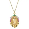 Virgin Mary Pendant Necklace for Women Gold Color CZ Crystal rostfritt stål smycken Hela Colar Chain Cross Trendy Gift2035